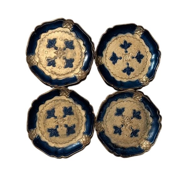 Italian Florentine Blue Gold Resin Coasters Trinket Dishes Set Of 4 4-Inch Round - Picture 13 of 16